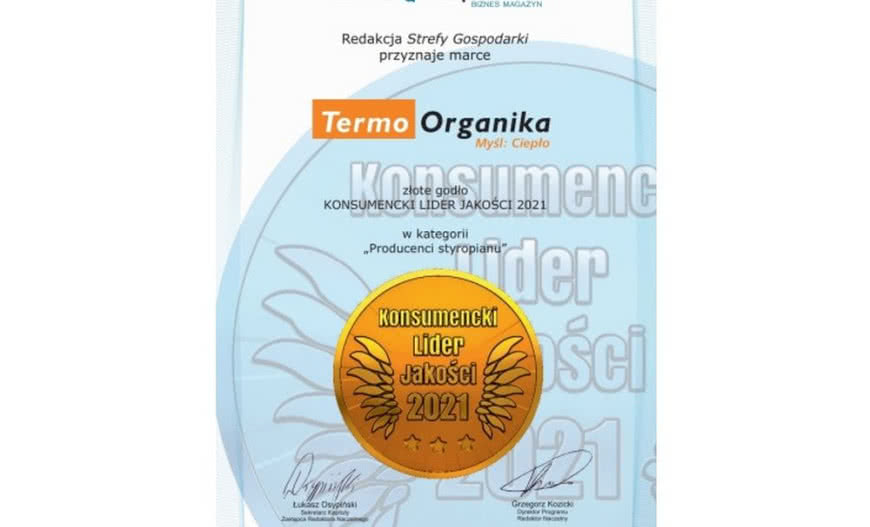 Konsumencki Lider Jakości 2021 dla Termo Organiki