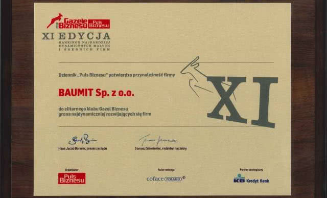 Gazela Biznesu 2010 dla firmy Baumit
